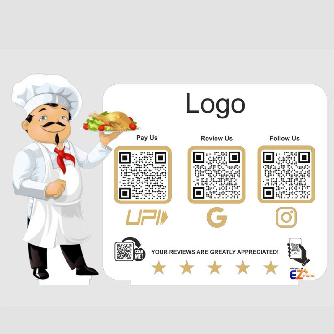 Smart NFC 3 QR Standee | UV Printed | Restaurant Chef | Custom Model (CUT OUT)