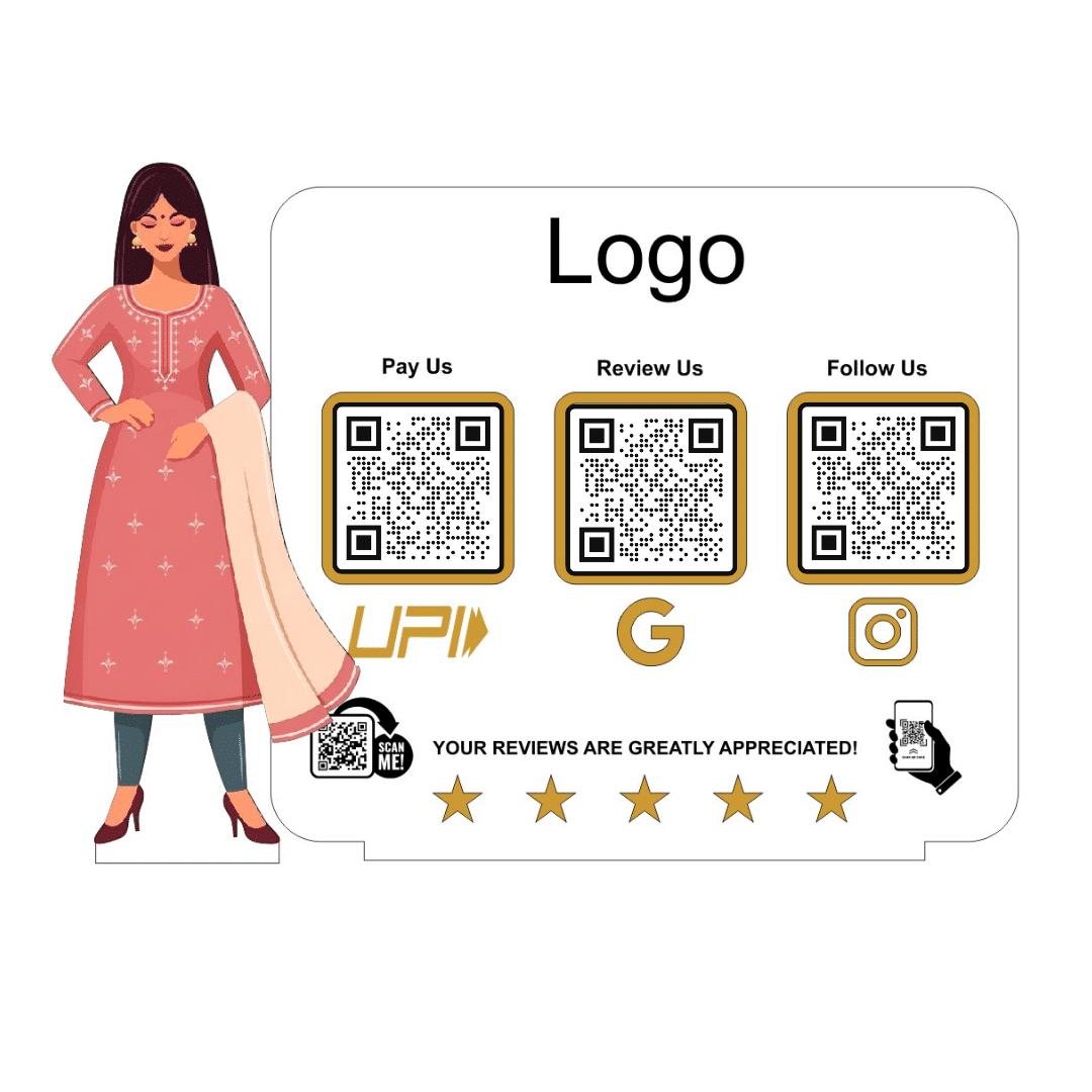 Smart NFC 3 QR Standee | UV Printed | Women Wear (CUT OUT)
