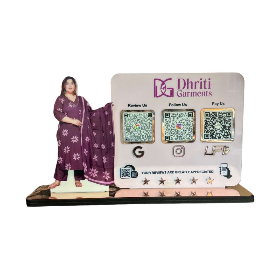 Smart NFC 3 QR Standee | UV Printed | Women Wear | Custom Model