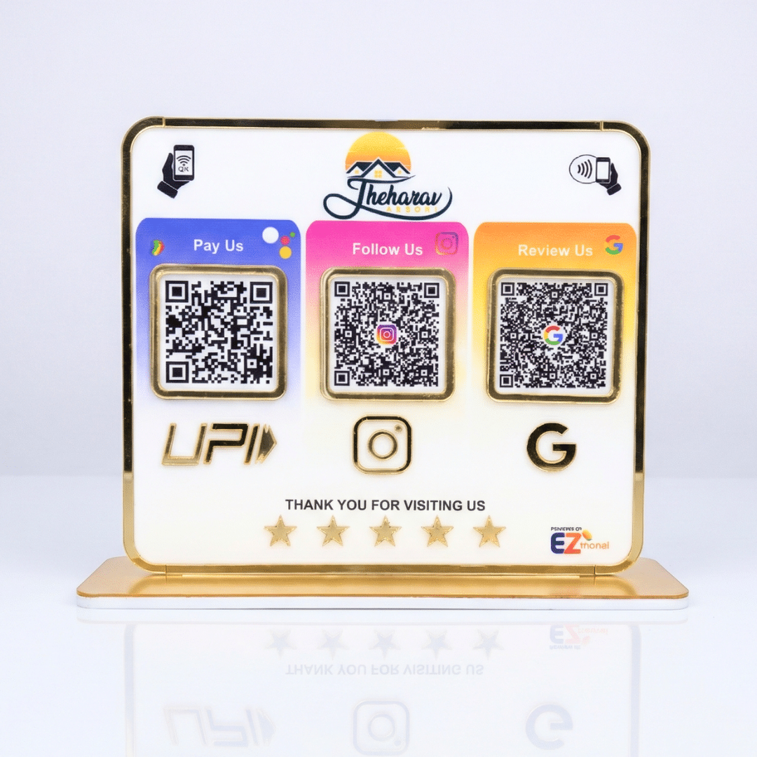 Premium Smart NFC 3QR Table Top Standee | Social Media Theme Edition | White