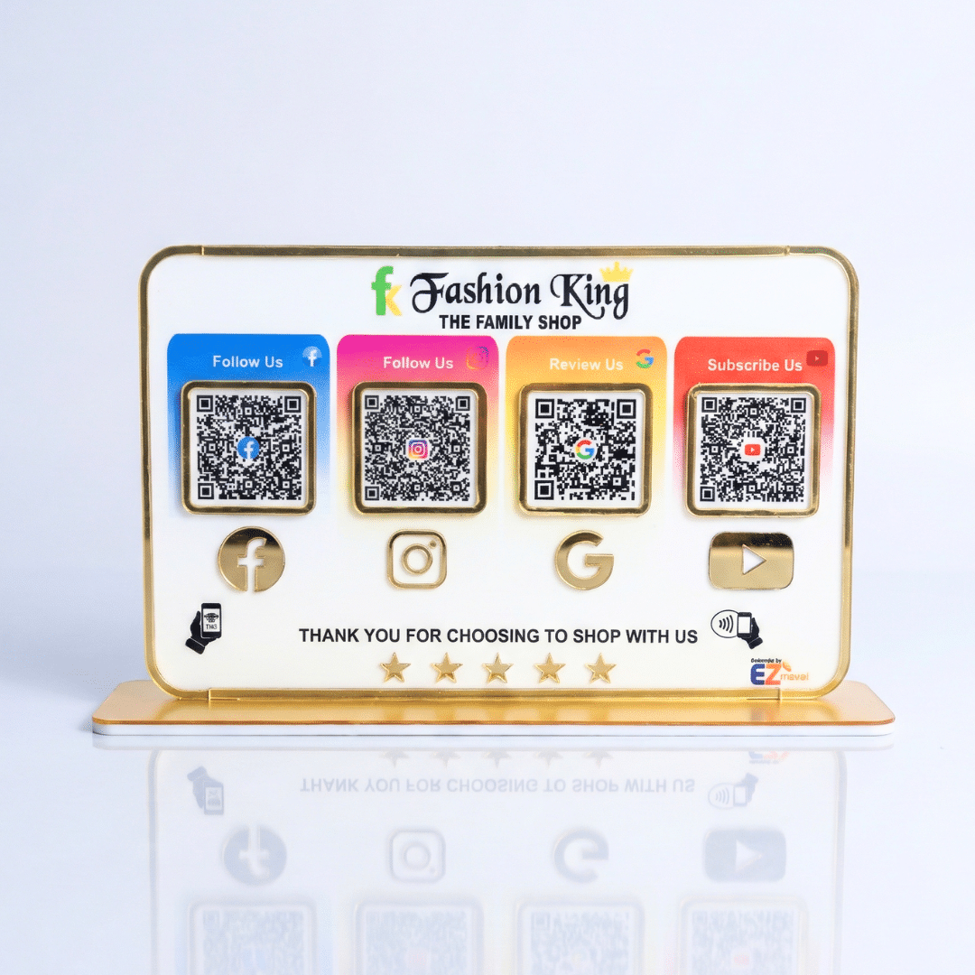 Premium Smart NFC 4QR Table Top Standee | Social Media Theme Edition | White