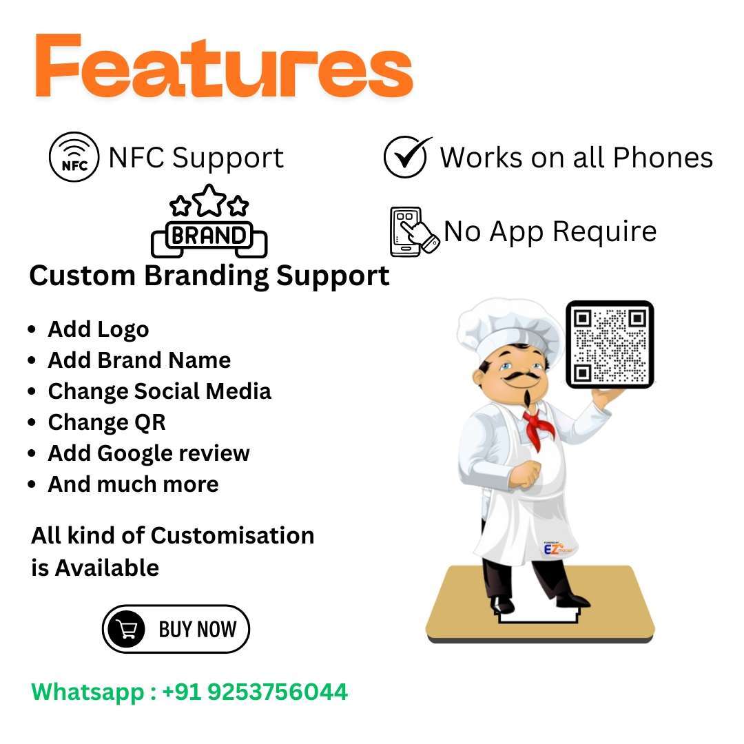 Smart NFC 1 QR Standee | UV Printed | Restaurant Chef | Custom Model | Any QR - Image 3