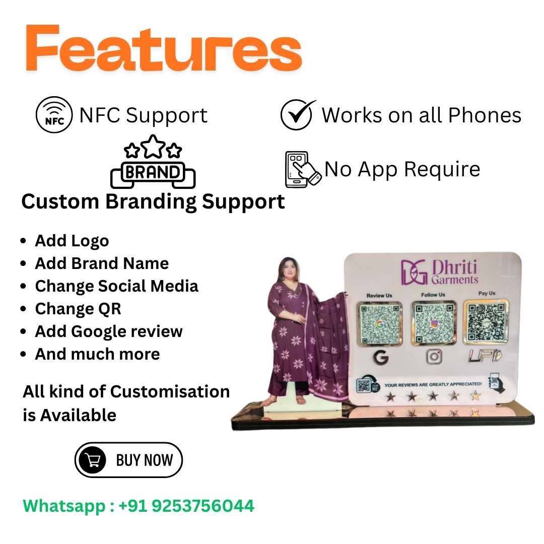 Smart NFC 3 QR Standee | UV Printed | Women Wear | Custom Model - Image 3