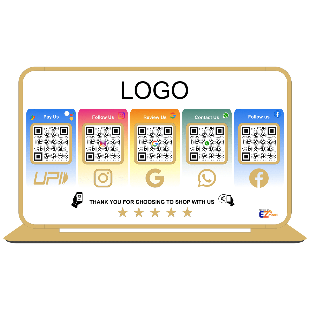 Premium Smart NFC 5QR Table Top Standee | Social Media Theme Edition | White | 8 x 13 inch - Image 2