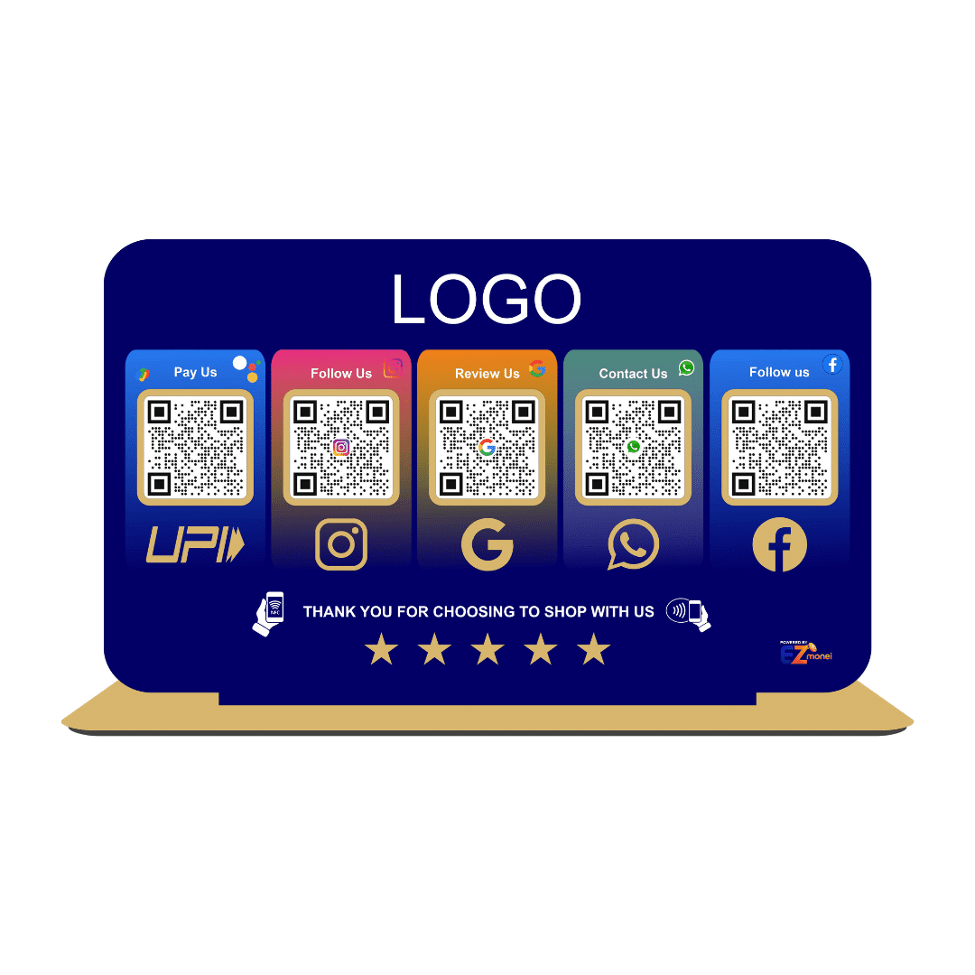 Smart NFC 5 QR Standee | UV Printed | Theme Based | Blue