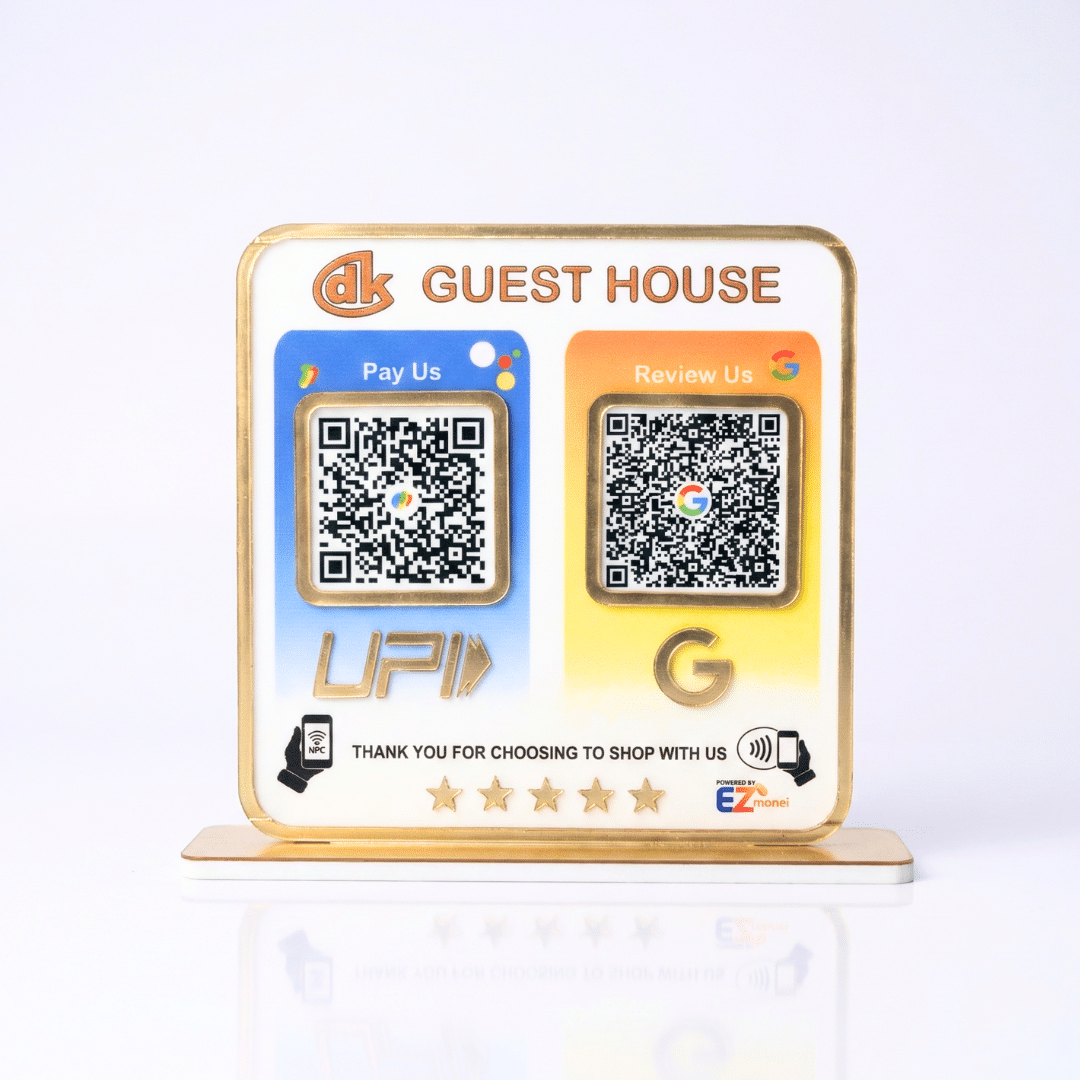 Premium Smart NFC 2QR Table Top Standee | Social Media Theme Edition| White