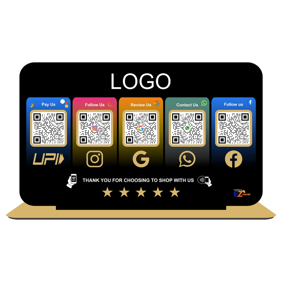 Smart NFC 5 QR Standee | UV Printed | Theme Based | Black