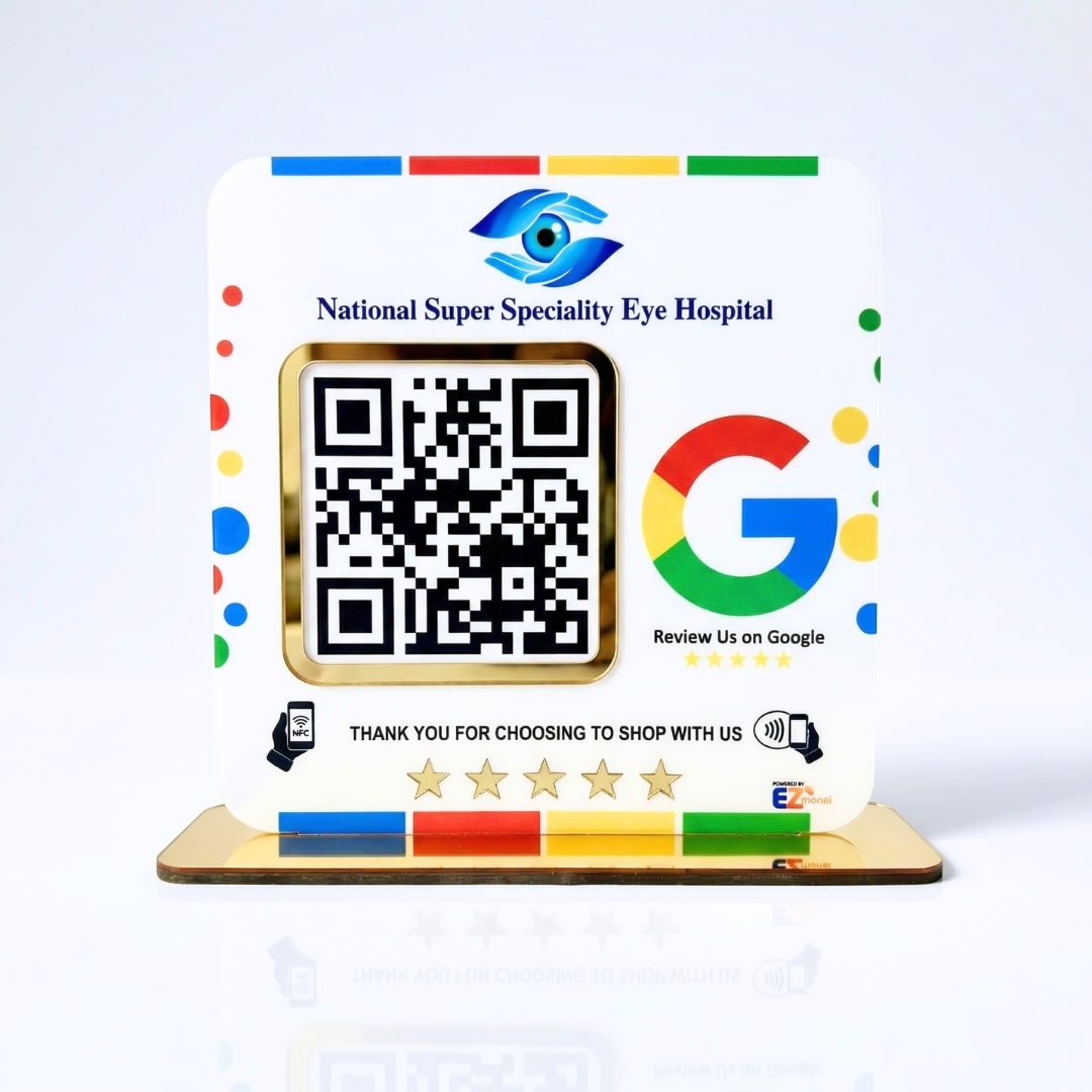 Smart NFC Single QR – Tabletop Standee – Big QR Google Review - 8 x 8 inch