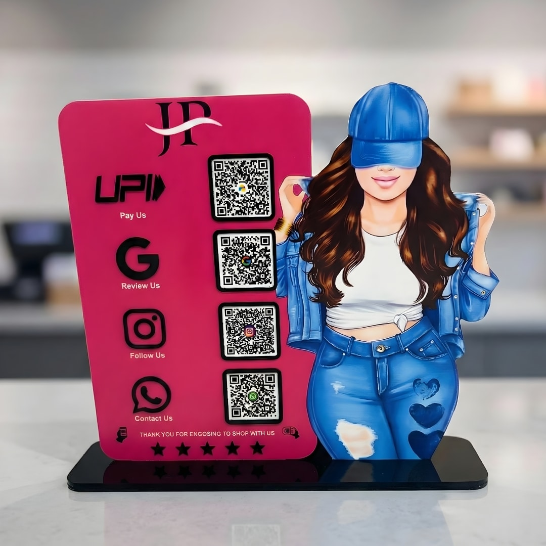 Modern Girl Smart NFC 4QR Standee - For Beauty Parlour & Garment Shop