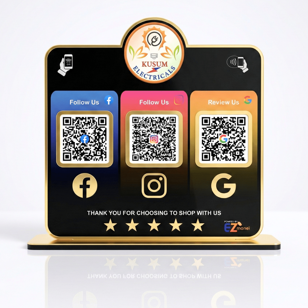 Premium Logo Cutout Smart NFC 3QR Table Top Standee | Social Media Theme Edition | White