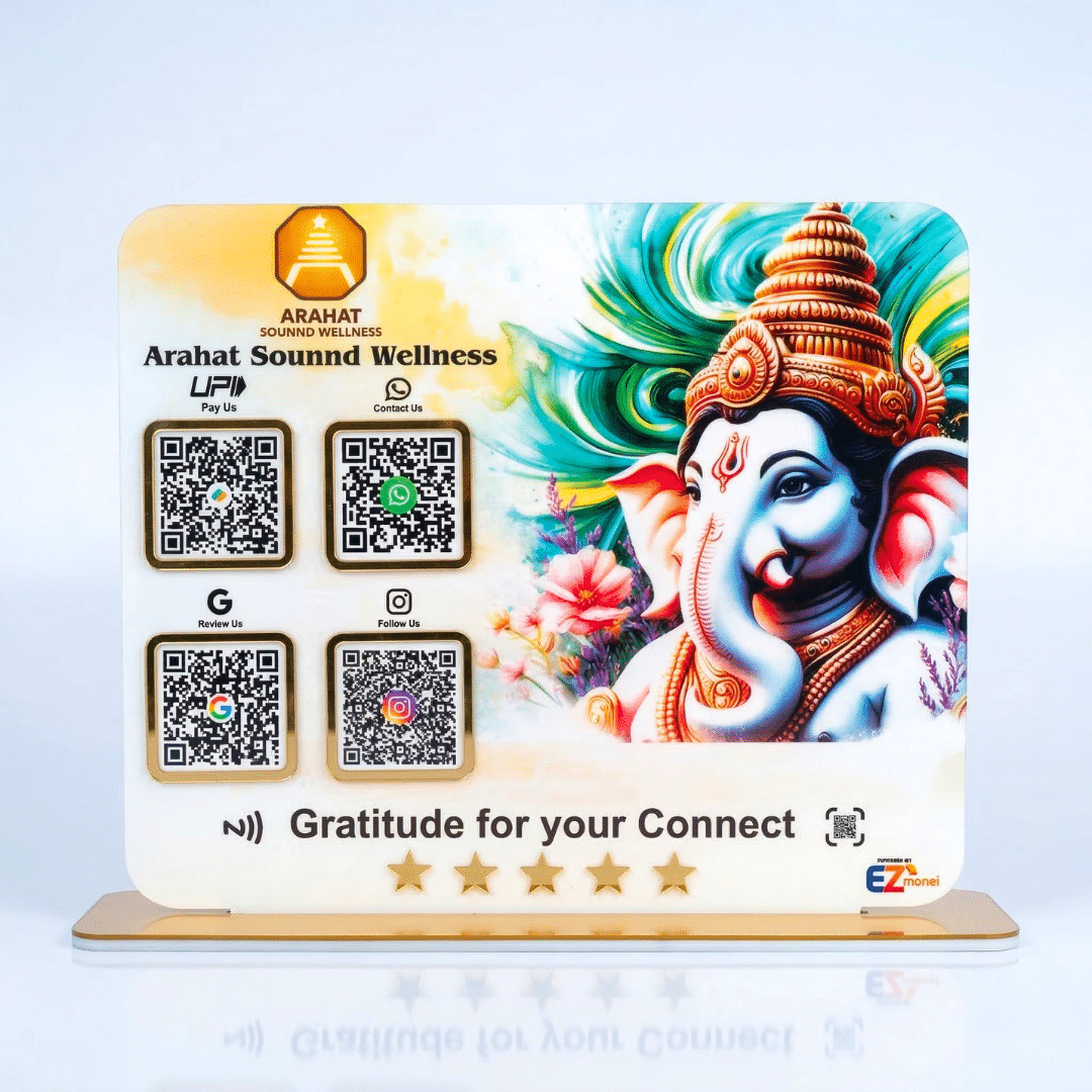 Customised Smart NFC 4 QR Standee | UV Printed | Ganesh Maharaj