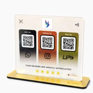 Signature 3 in 1 ScanBase standee with NFC QR and digital display for premium contactless interaction