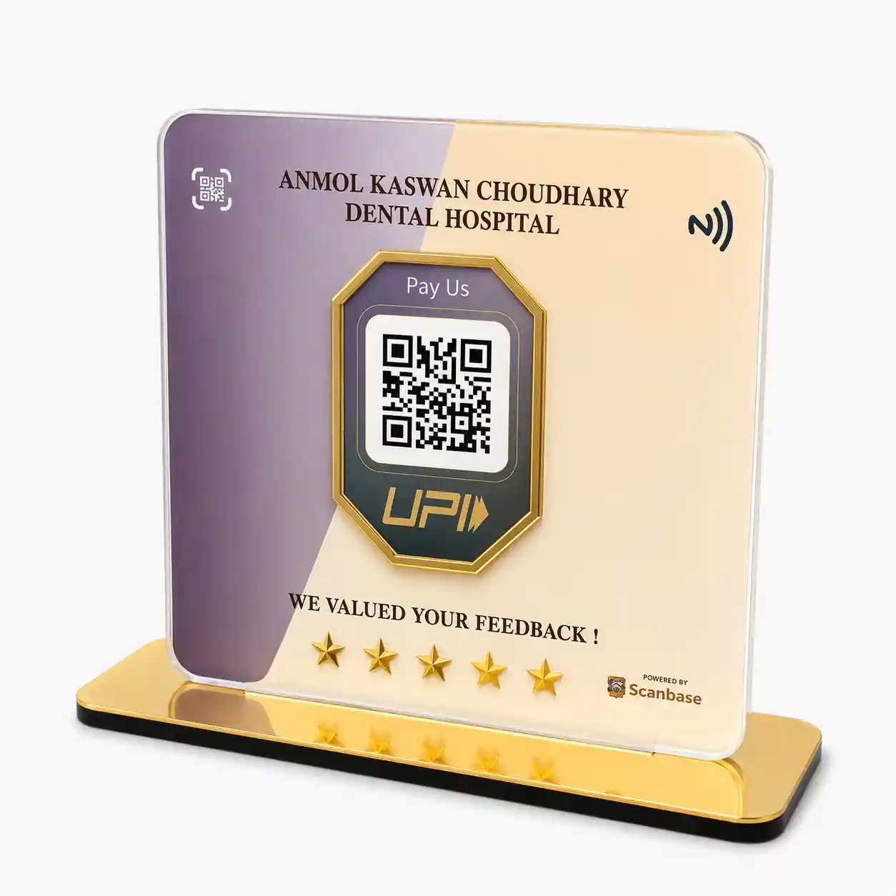 Premium 1 ScanBase standee with NFC QR for seamless contactless payment and digital connectivity