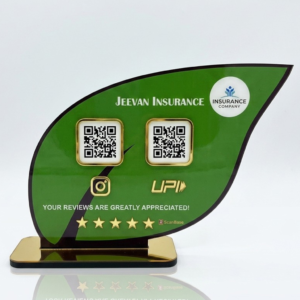 ScanBase Insurance Smart 2QR Standee with NFC and dual QR codes for policy details and instant contact access