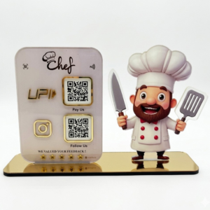 ScanBase Restaurant Smart 2QR NFC standee with dual QR codes for menu access and customer reviews