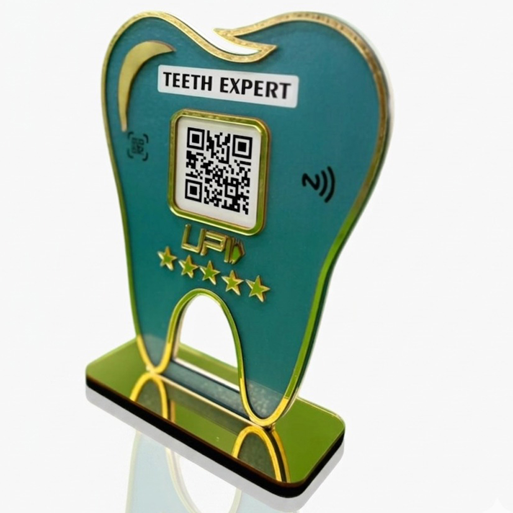 Dental clinic Dentify Scanbase Standee with QR code for appointment booking and patient information access