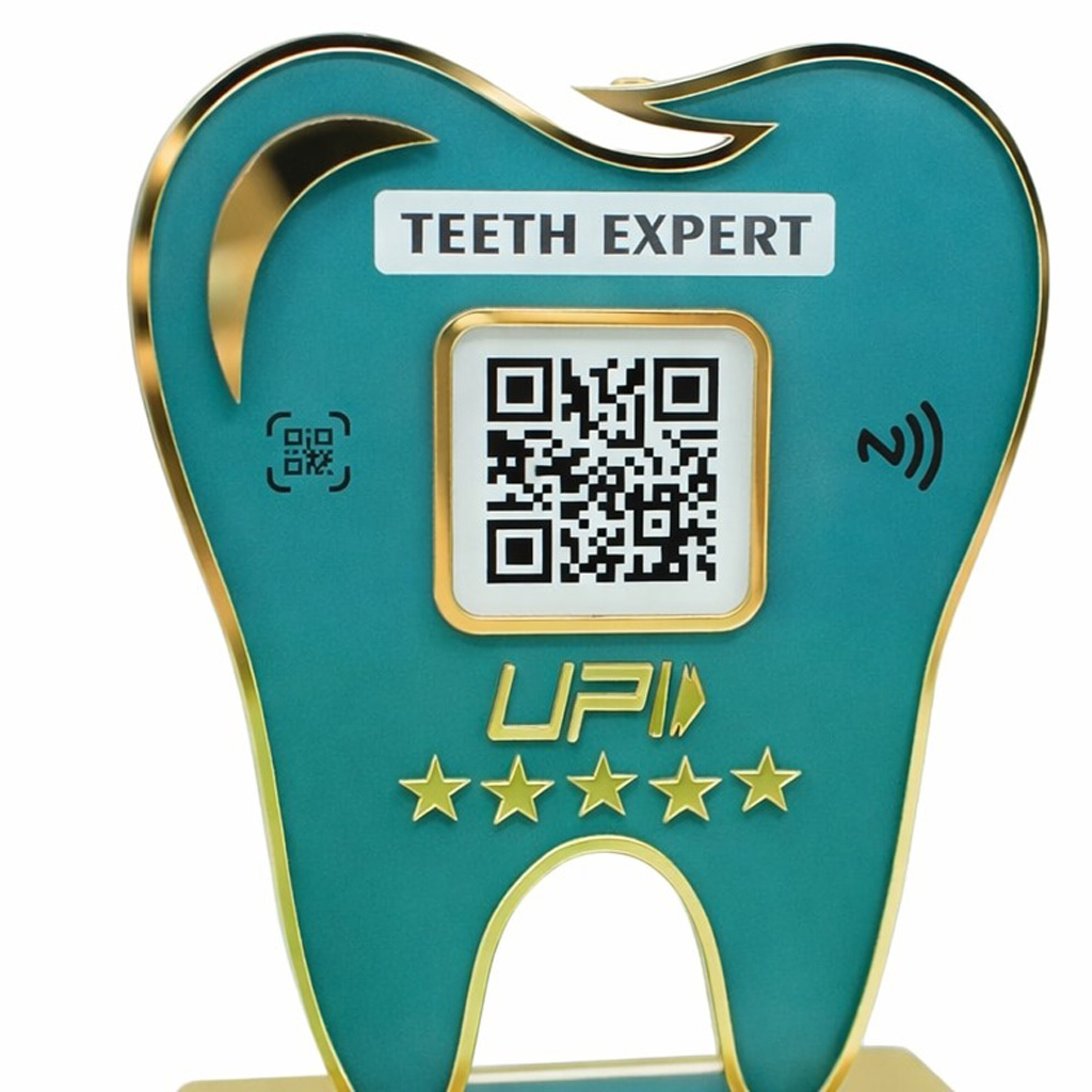 Dentist Dentify Scanbase Standee with QR code for dental appointments and clinic information access